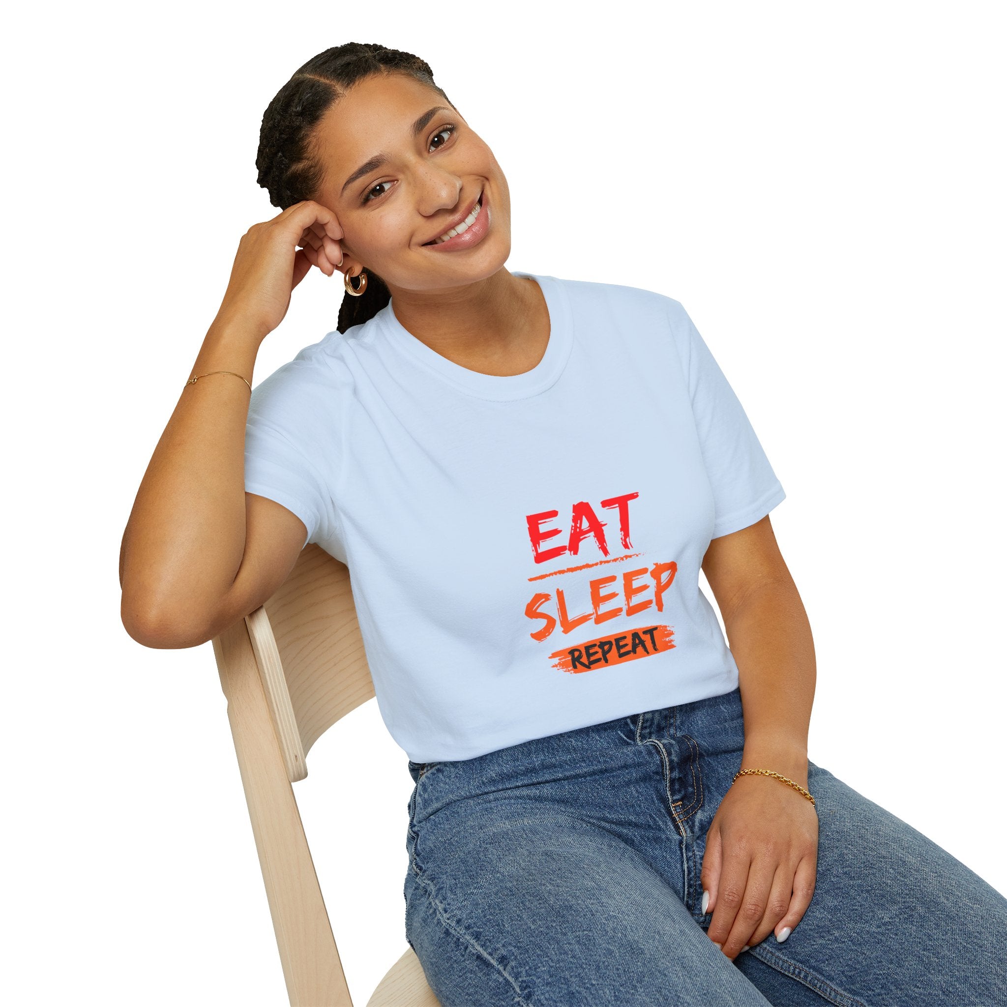 Eat Sleep Repeat Unisex Softstyle T-Shirt, Casual Tee, Gift for Gamers, Relaxed Fit, Everyday Wear, Fun Graphic Tee
