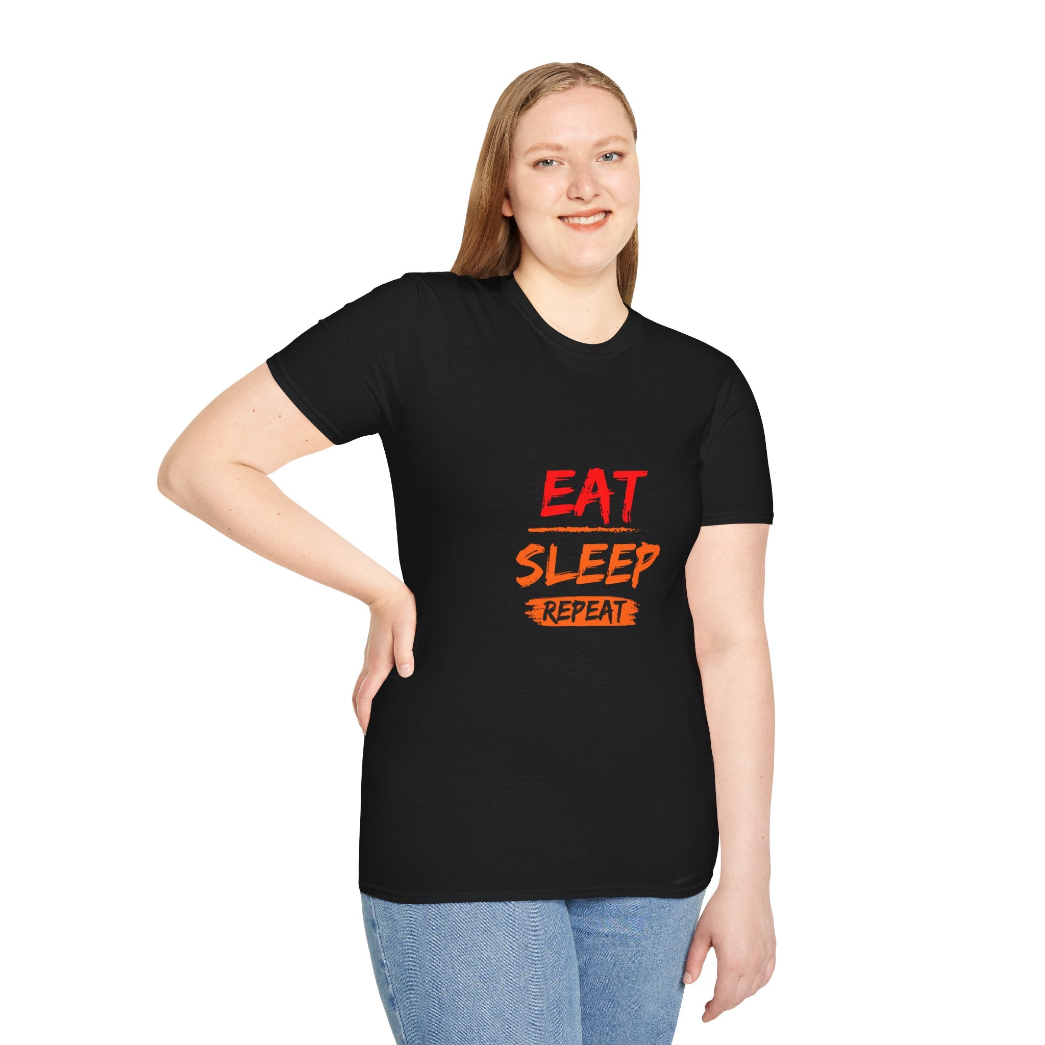 Eat Sleep Repeat Unisex Softstyle T-Shirt, Casual Tee, Gift for Gamers, Relaxed Fit, Everyday Wear, Fun Graphic Tee