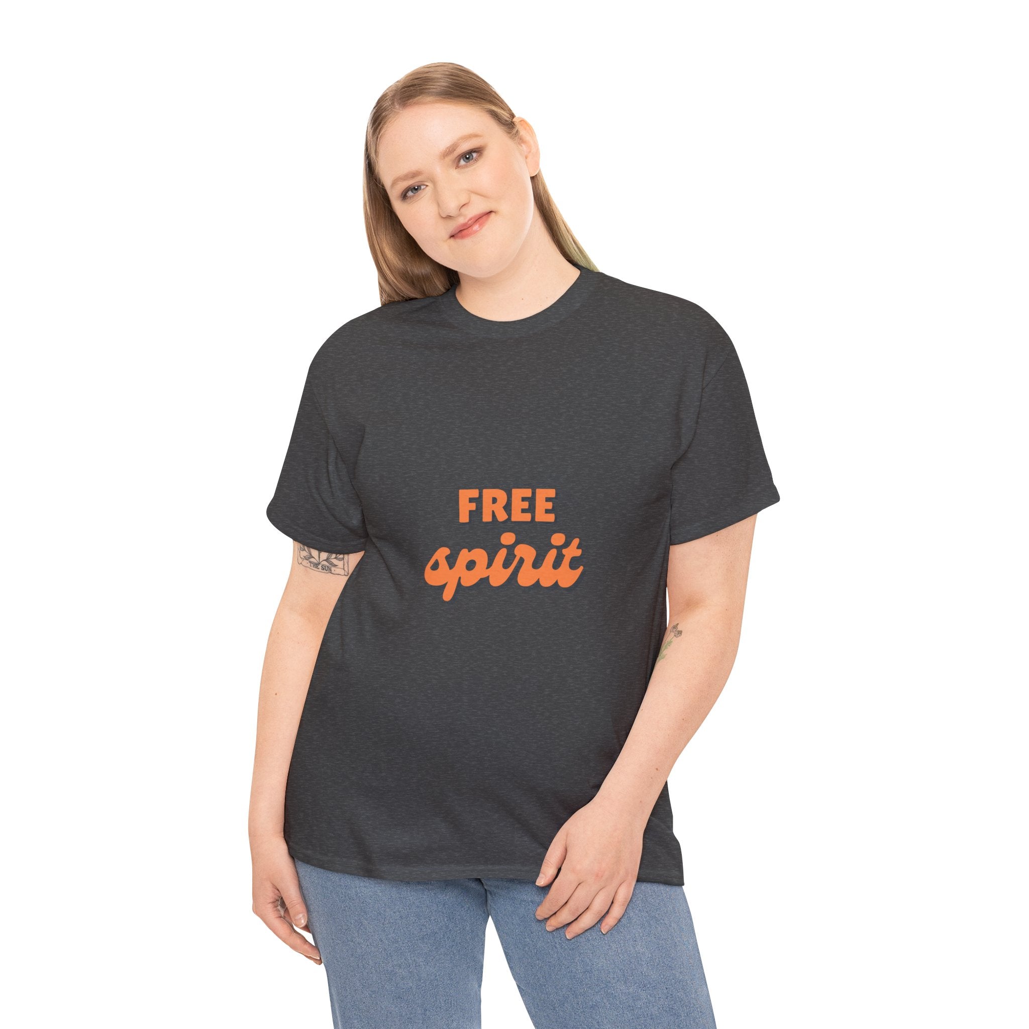 Unisex Heavy Cotton Tee - 'Free Spirit' - Casual Wear, Gift for Friend, Bohemian Style, Summer Vibes, Easy Everyday Outfit