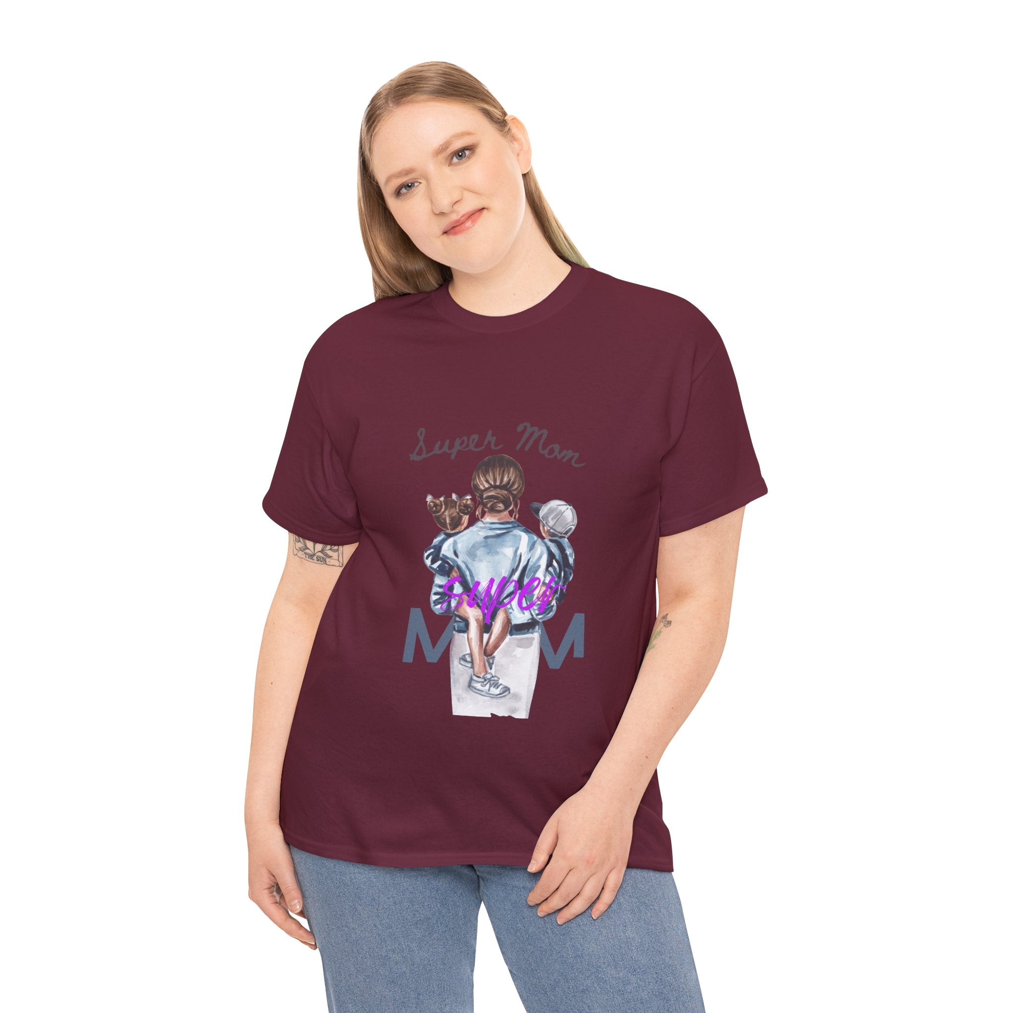 Super Mom Unisex Heavy Cotton Tee | Perfect Gift for Mothers, Casual Wear, Mother's Day, Family Events, Mom Appreciation