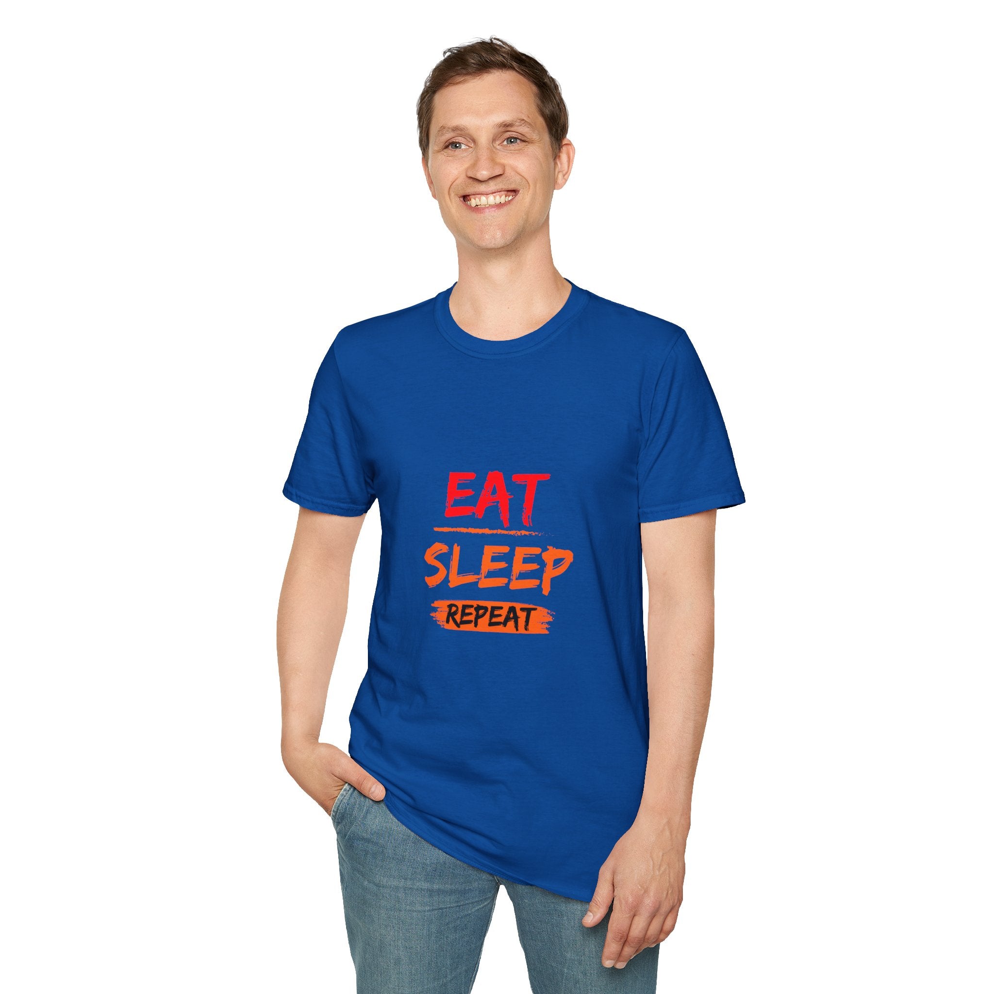 Eat Sleep Repeat Unisex Softstyle T-Shirt, Casual Tee, Gift for Gamers, Relaxed Fit, Everyday Wear, Fun Graphic Tee