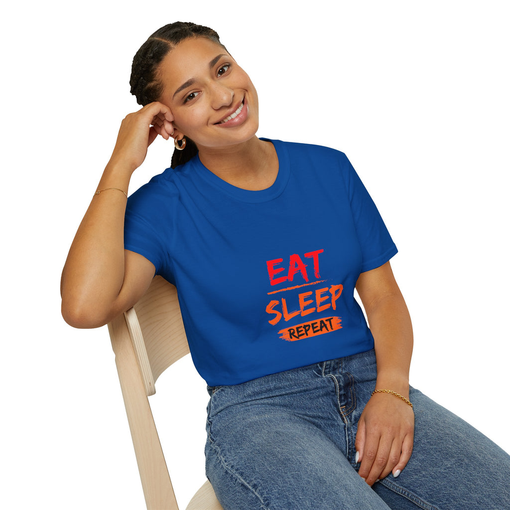 Eat Sleep Repeat Unisex Softstyle T-Shirt, Casual Tee, Gift for Gamers, Relaxed Fit, Everyday Wear, Fun Graphic Tee