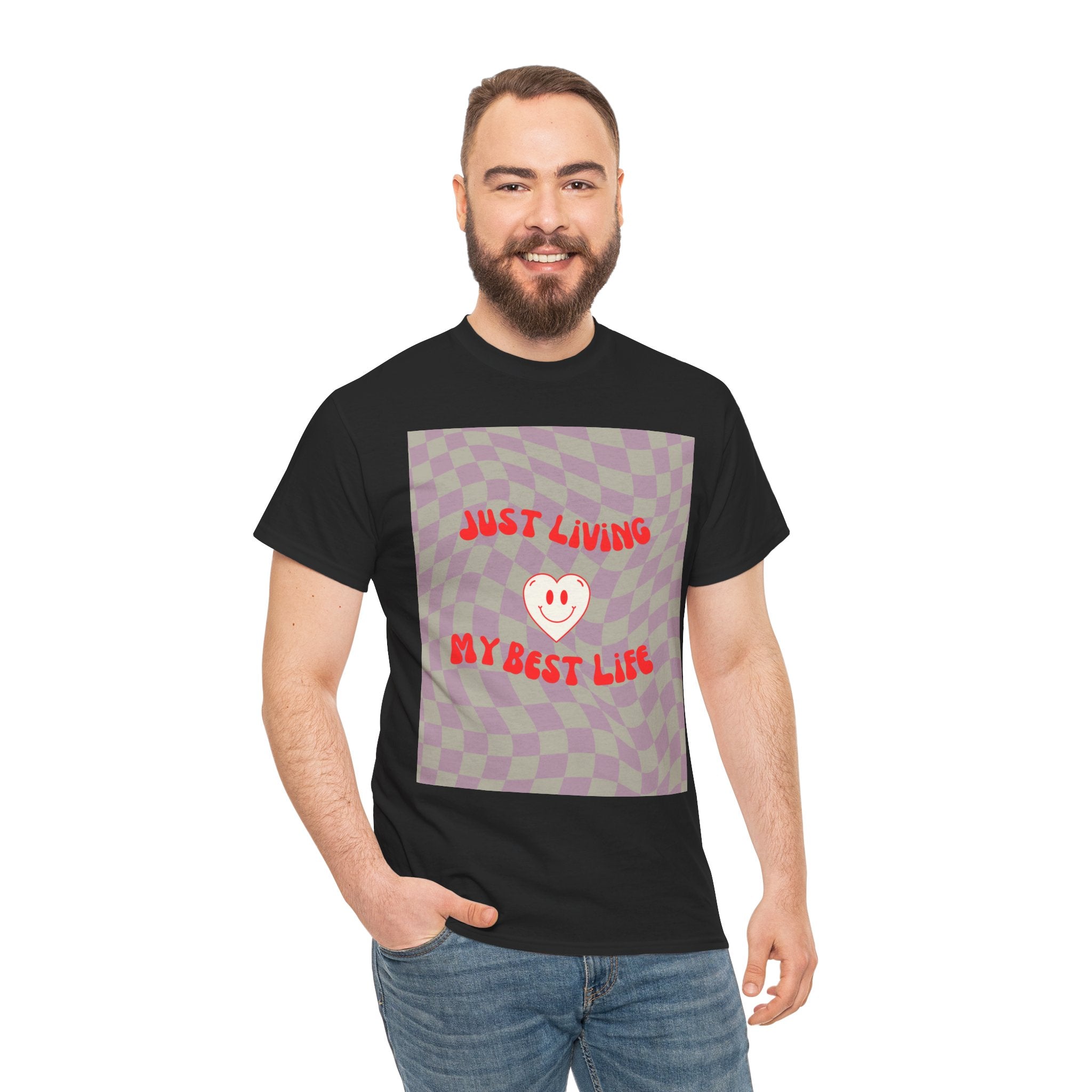 Just Living My Best Life Tee - Fun Unisex Heavy Cotton Shirt for Positive Vibes, Birthday Gift, Everyday Wear, Casual Style, Self-Love