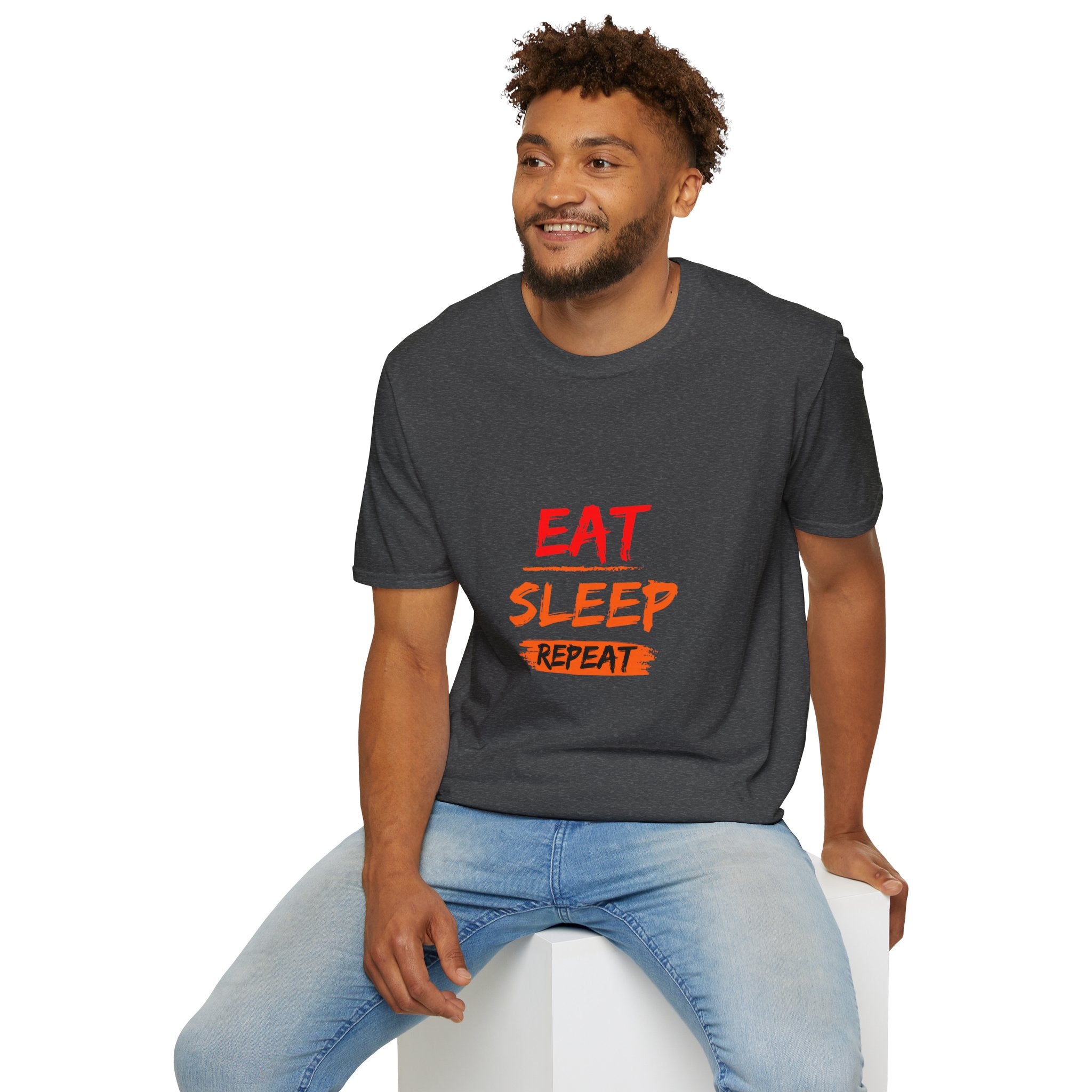 Eat Sleep Repeat Unisex Softstyle T-Shirt, Casual Tee, Gift for Gamers, Relaxed Fit, Everyday Wear, Fun Graphic Tee