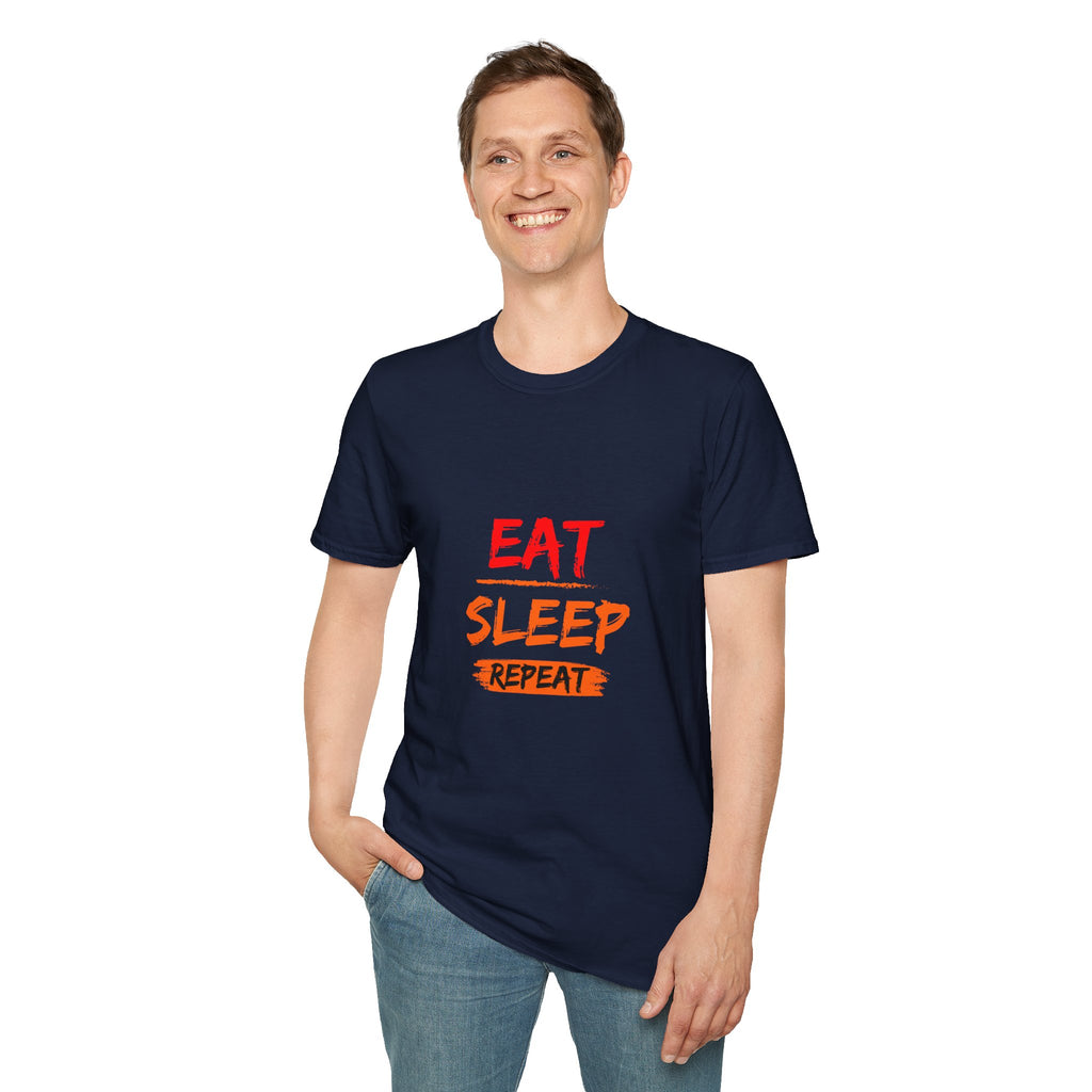 Eat Sleep Repeat Unisex Softstyle T-Shirt, Casual Tee, Gift for Gamers, Relaxed Fit, Everyday Wear, Fun Graphic Tee