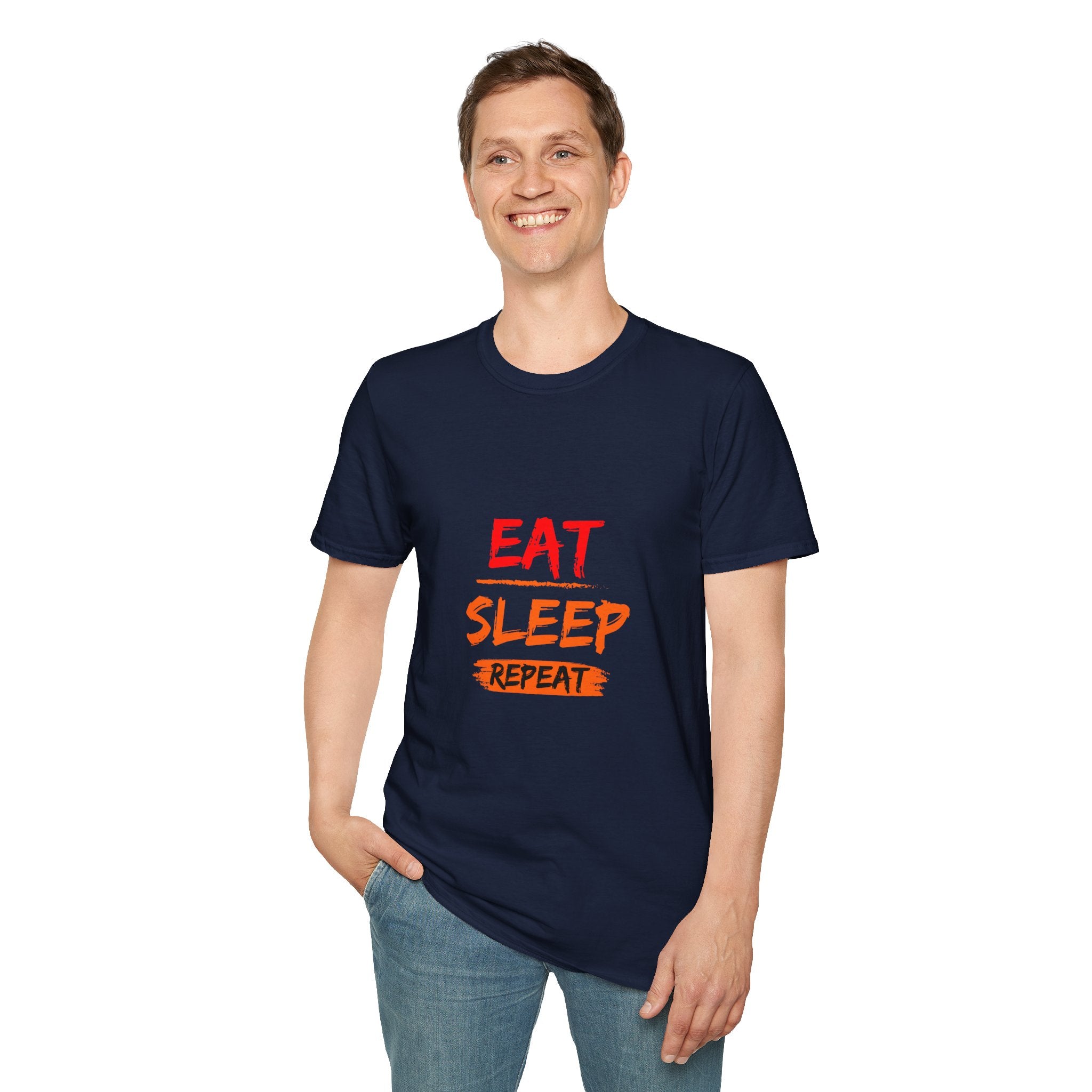 Eat Sleep Repeat Unisex Softstyle T-Shirt, Casual Tee, Gift for Gamers, Relaxed Fit, Everyday Wear, Fun Graphic Tee