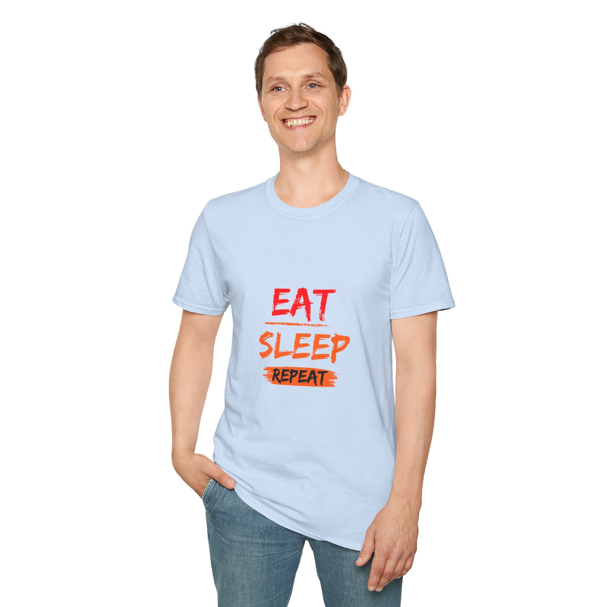 Eat Sleep Repeat Unisex Softstyle T-Shirt, Casual Tee, Gift for Gamers, Relaxed Fit, Everyday Wear, Fun Graphic Tee