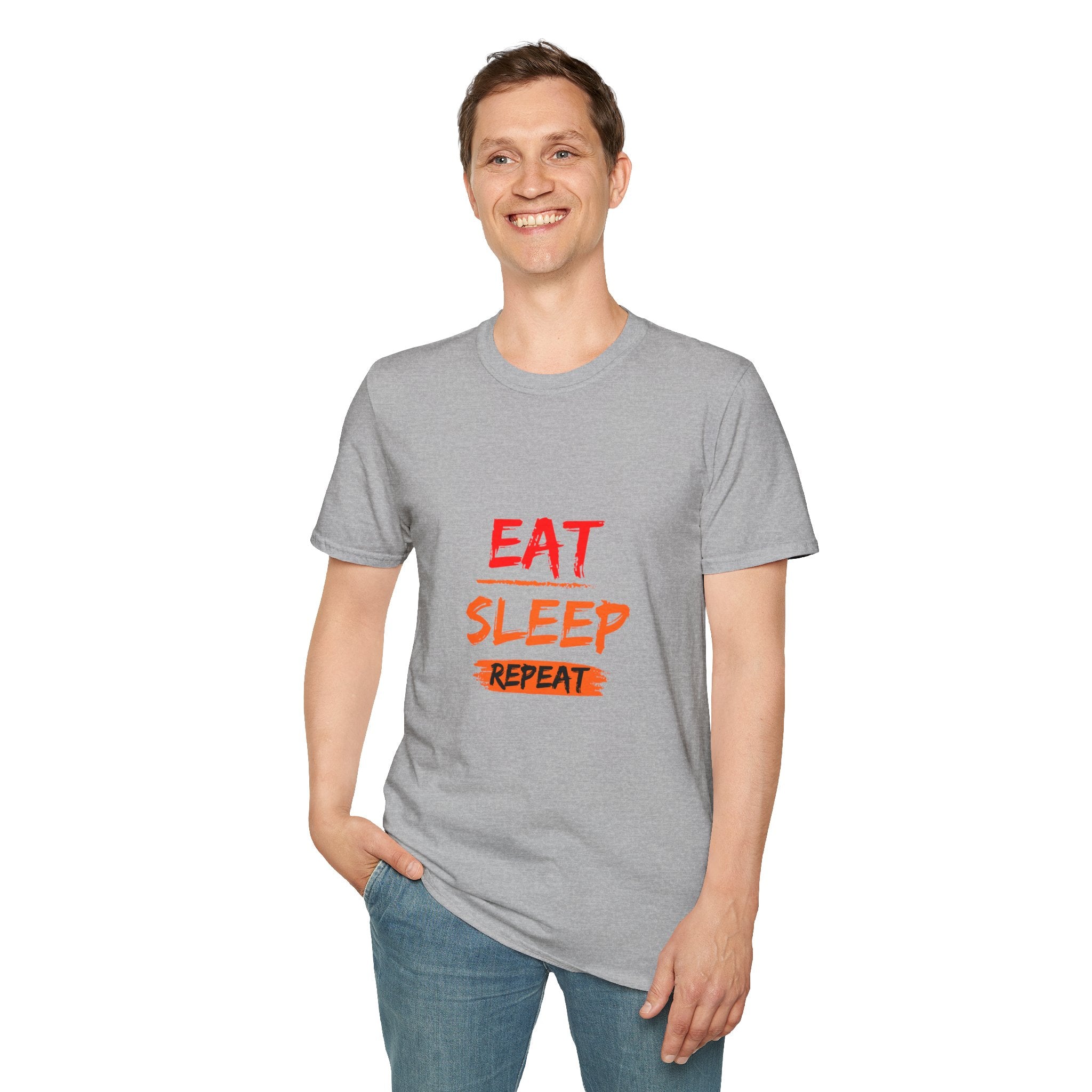 Eat Sleep Repeat Unisex Softstyle T-Shirt, Casual Tee, Gift for Gamers, Relaxed Fit, Everyday Wear, Fun Graphic Tee