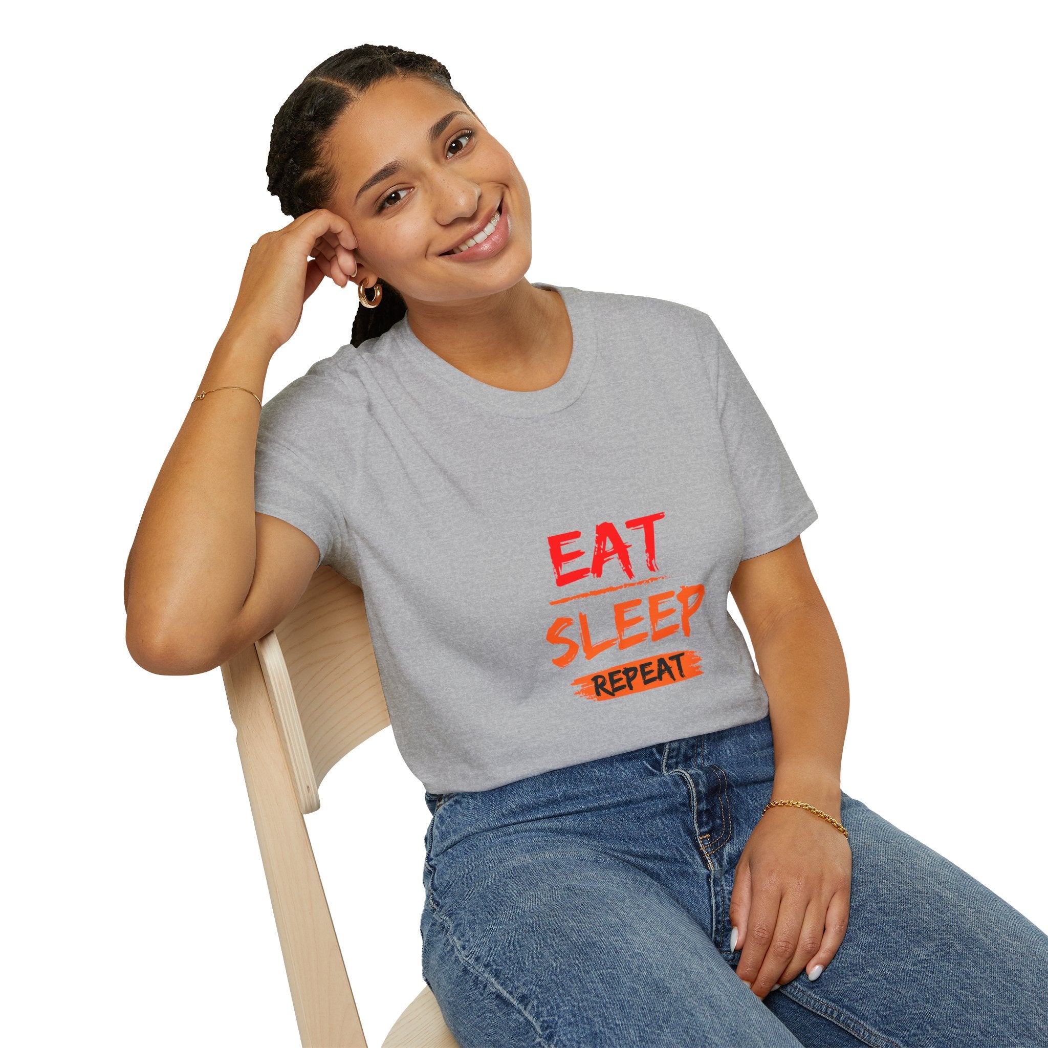 Eat Sleep Repeat Unisex Softstyle T-Shirt, Casual Tee, Gift for Gamers, Relaxed Fit, Everyday Wear, Fun Graphic Tee