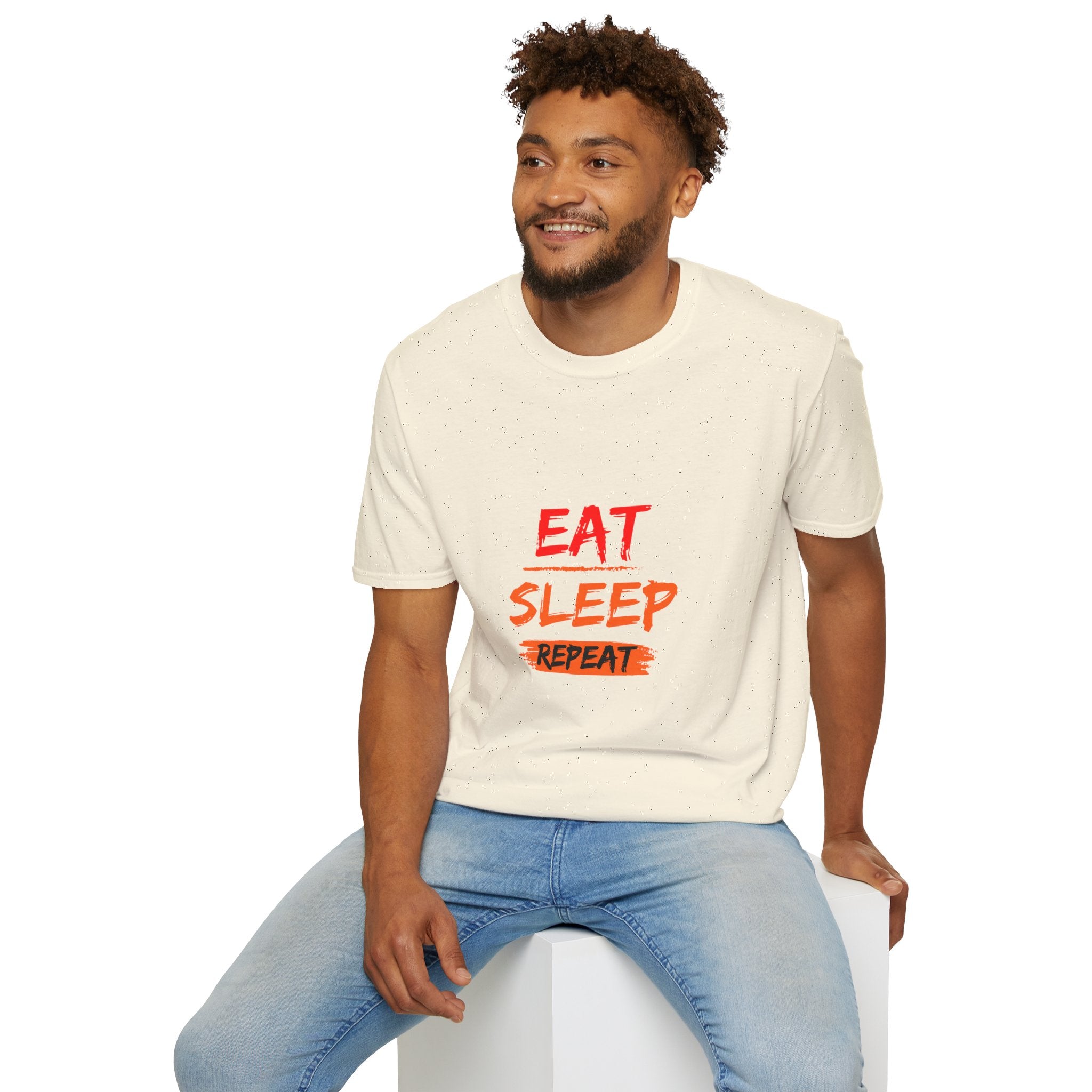 Eat Sleep Repeat Unisex Softstyle T-Shirt, Casual Tee, Gift for Gamers, Relaxed Fit, Everyday Wear, Fun Graphic Tee